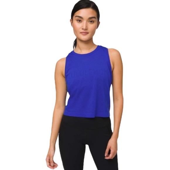 lululemon athletica Tops - Lululemon Breeze By Muscle Crop Tank Top Royal Blue Sz 4 Small Shirt Jet Stream